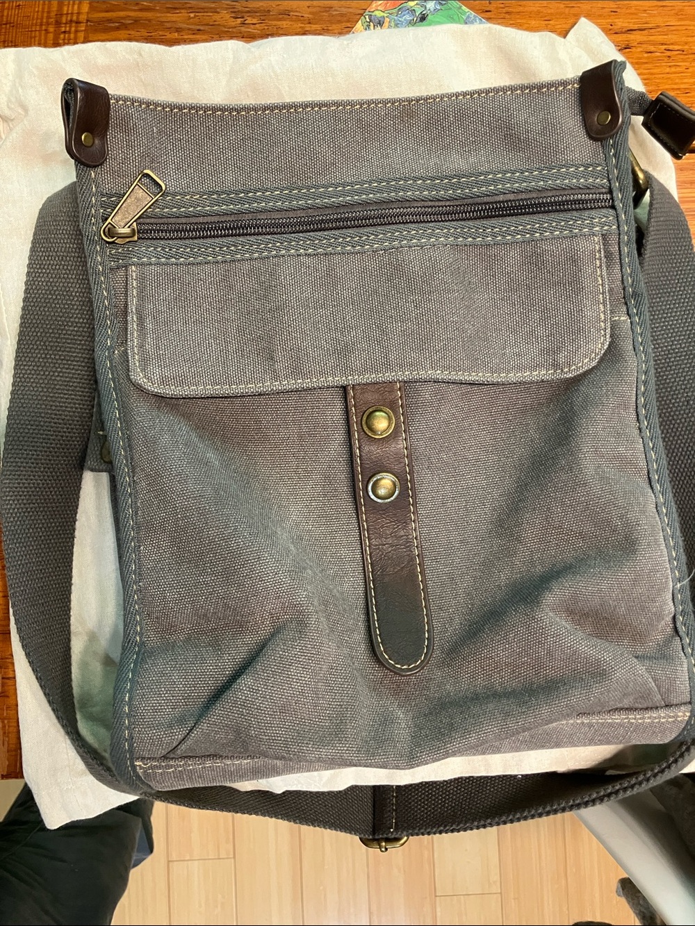 Canvas Crossbody Messenger Bag in Gray - Unbranded